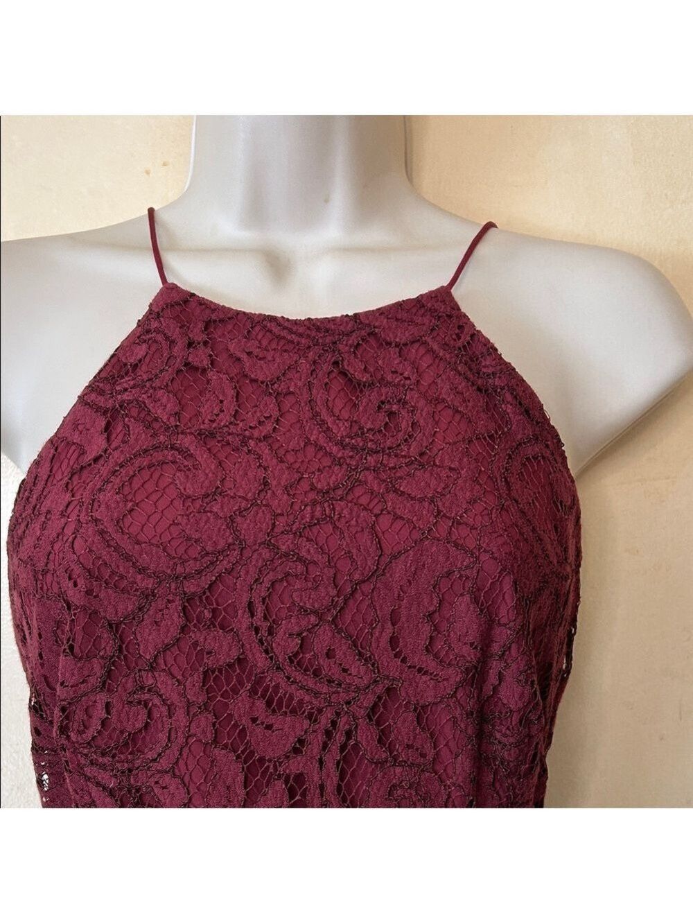 J. Crew Burgundy Lace Halter Midi Dress size 0 - Picture 2 of 12